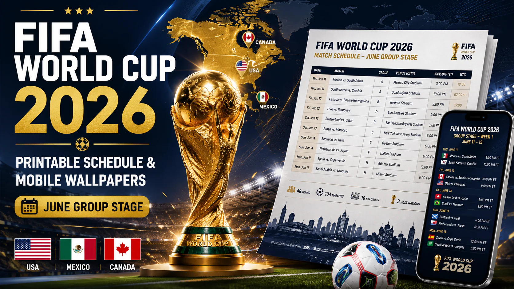 FIFA World Cup 2026 Match Schedule: Printable PDF & Mobile Wallpapers (June Group Stage)